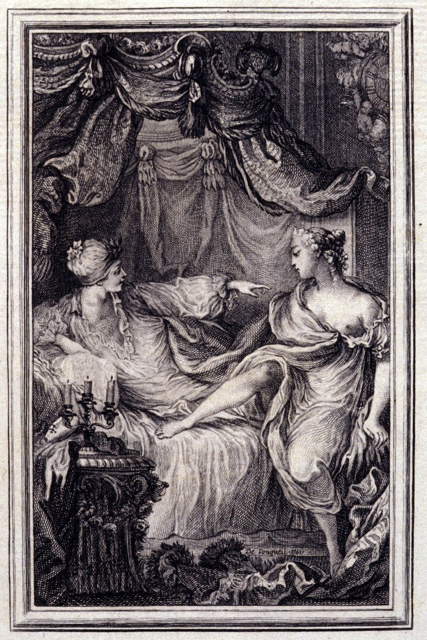 La Courtesan amoureuse-在让·拉封丹的“诗中的故事和新闻”中。 1762. 作者 未知艺术家