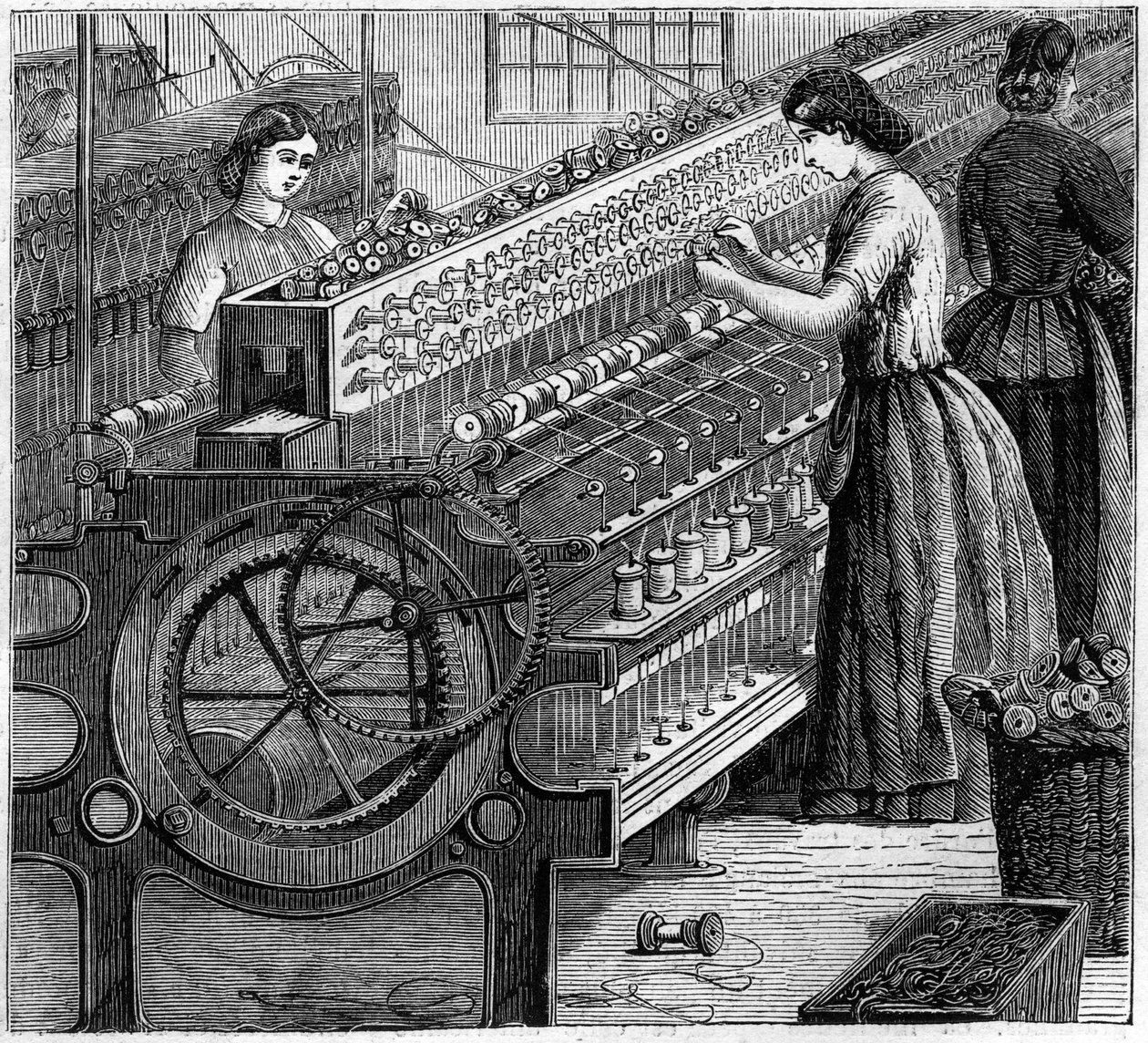 英国的大型工业。1863年，沃尔特-埃文斯在英国进行棉纺生产。捻线。 作者 未知艺术家