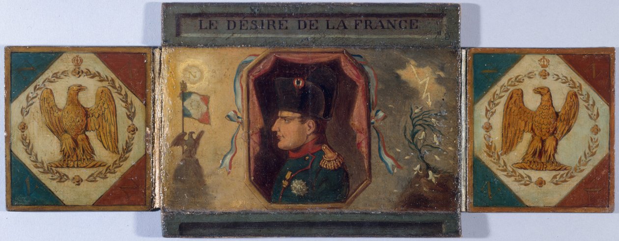 "Le Désiré de la France"。路易十八肖像和拿破仑隐藏肖像，约 1815 年（布面油画，裱在硬纸板上） 作者 未知艺术家