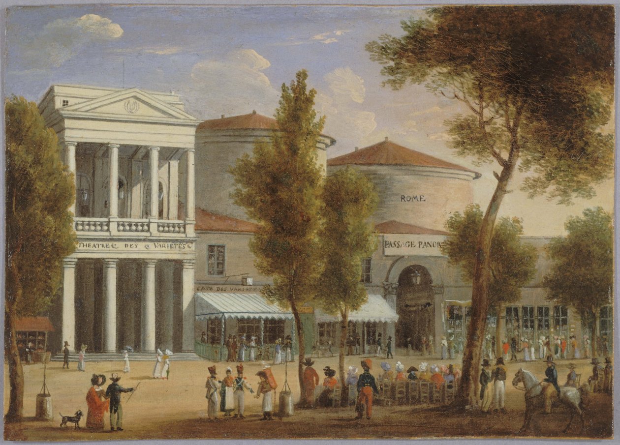 Le théâtre des Variétés et le passage des Panoramas, boulevard Montmartre, 约 1825 年，约 1825 年（卡片油画） 作者 未知艺术家