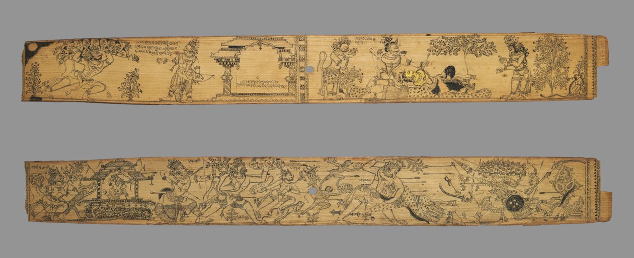 乌彭德拉-班贾（印度人，卒于 1740 年）的《钱德拉巴努和拉凡亚瓦蒂的罗曼史》叶片 作者 未知艺术家