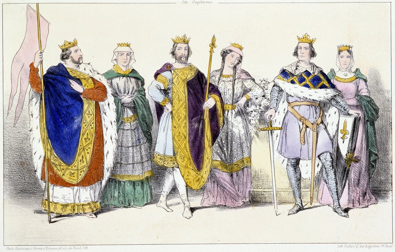 Capkeepers: Louis VI Le Gros (1081-1137) 和 Adelaide of Savoy (ca. 1100-1154), Louis VII Le Jeune (1120-1180) 和 Adele of Champagne (or Blois) (ca. 1140-1206), Philippe II dit Philippe Auguste (1165-1223) 和 Isabelle de Hainaut (1170-1190) - Plate fr 作者 未知艺术家