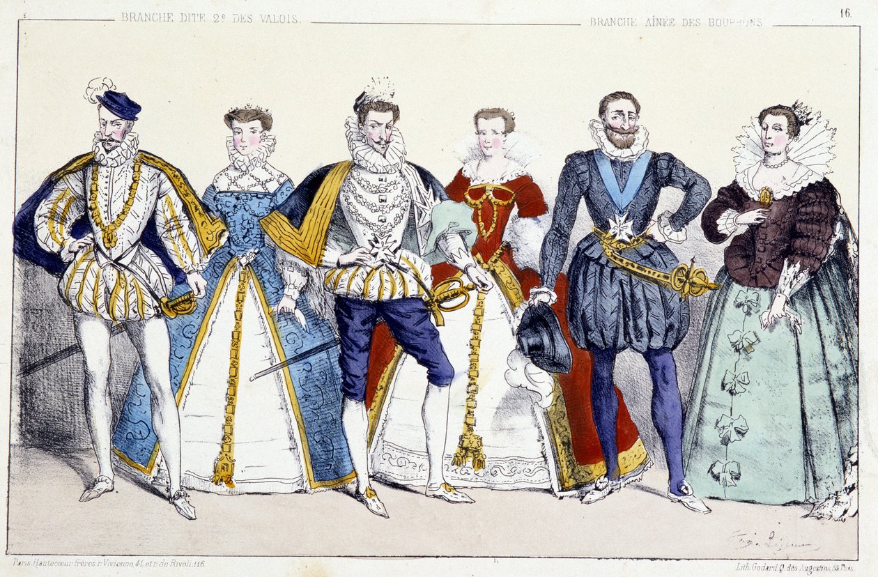 Les Valois et les Bourbons：查理九世（1550-1574）和奥地利的伊丽莎白（1554-1592）、亨利三世（1551-1589）和路易丝·德·洛林·沃德蒙特（1553-1601）、亨利四世（1553-1610）和 de Medicis (1575-1642) - 从 Fr 国王和王后提取的 Plage 作者 未知艺术家