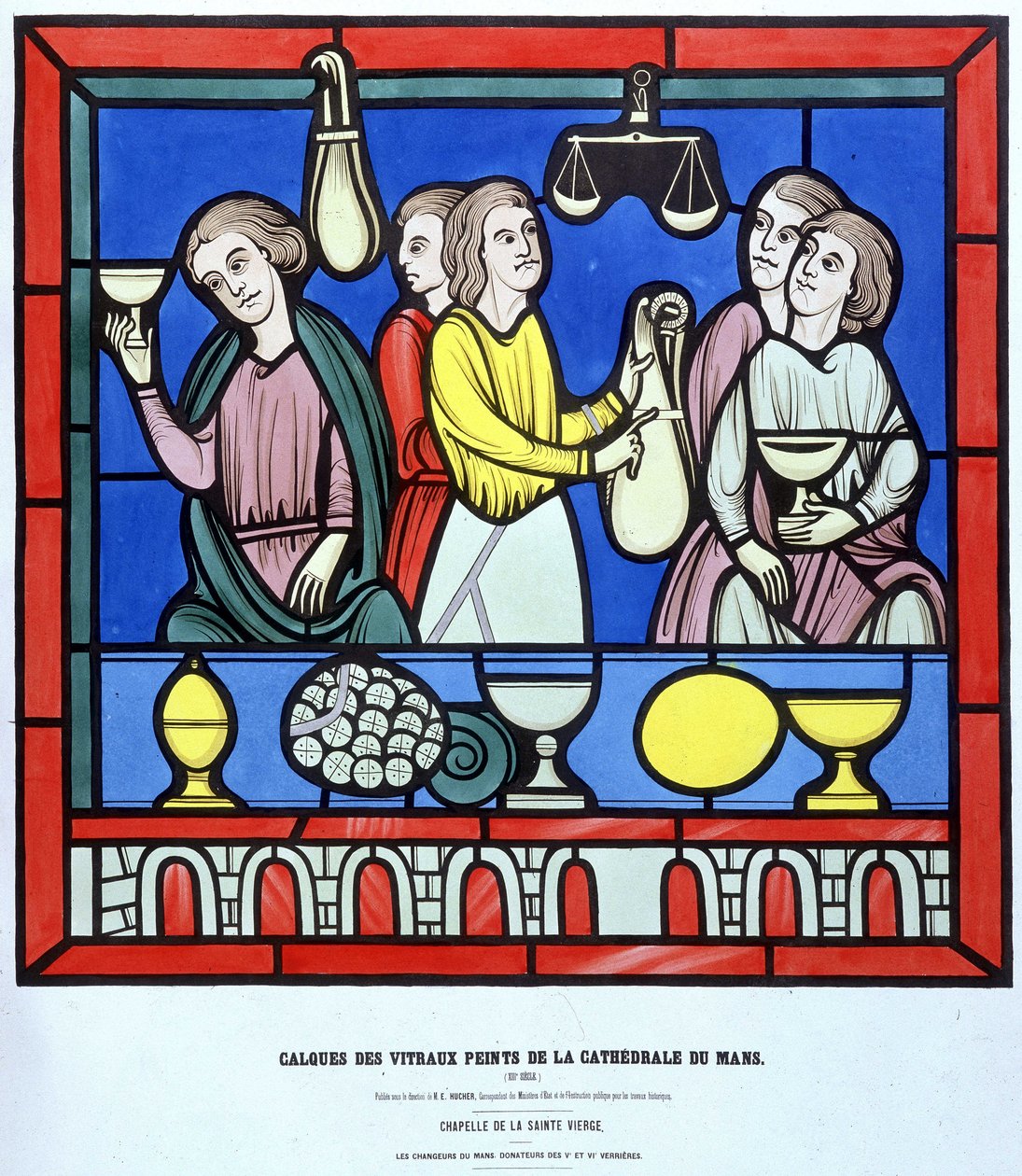 Les changeurs du Mans - Fac simile from a stained glass window of the Cathedrale du Mans from the 13th century. 19th century layer. 作者 未知艺术家