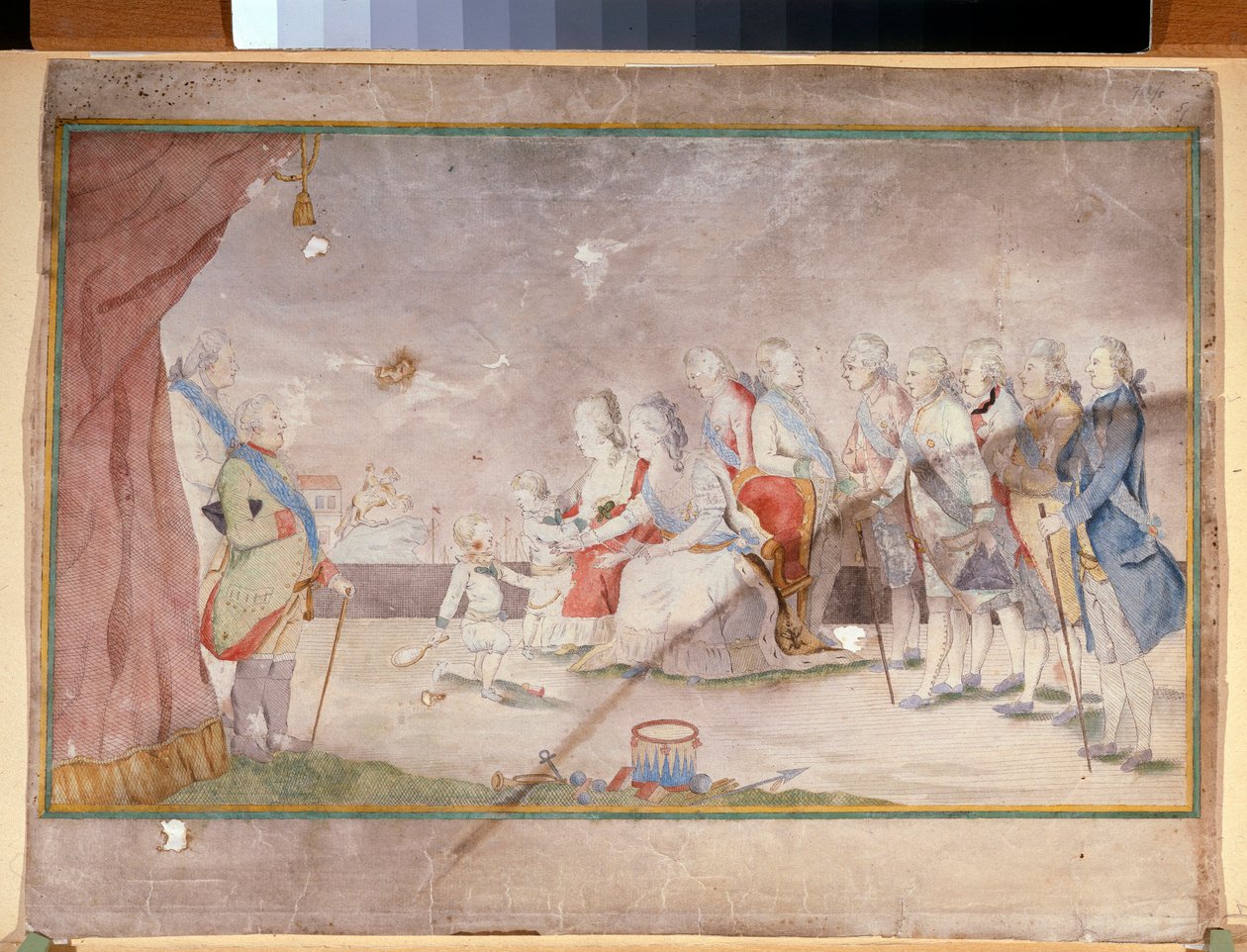 凯瑟琳二世皇后与她的家人和朝臣--佚名作品，纸上水彩和墨水，1780 年末 作者 未知艺术家