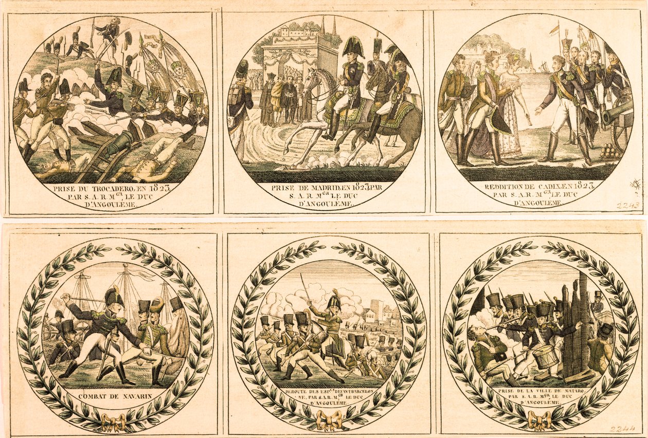 波旁的路易·安托万 (Louis-Antoine)，昂古莱姆公爵 (Louis de France 或 Louis XIX (1775-1884) 在 1823 年西班牙远征期间：占领特罗卡德罗，占领马德里，投降加的斯，纳瓦林战役，在 巴塞面前的西班牙语 作者 未知艺术家