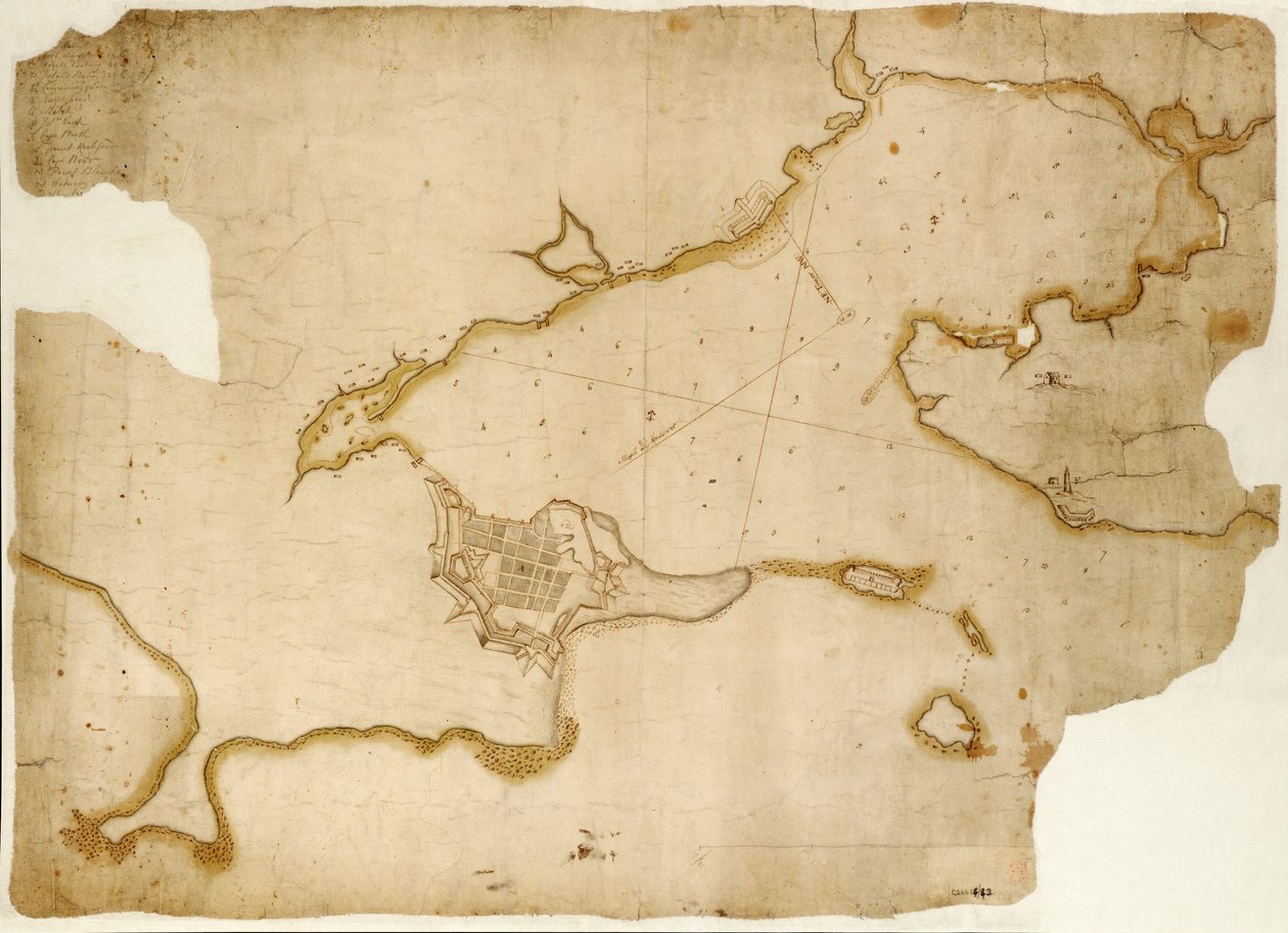 路易斯堡要塞和港口，布雷顿角，约 1745 年（手稿） 作者 未知艺术家
