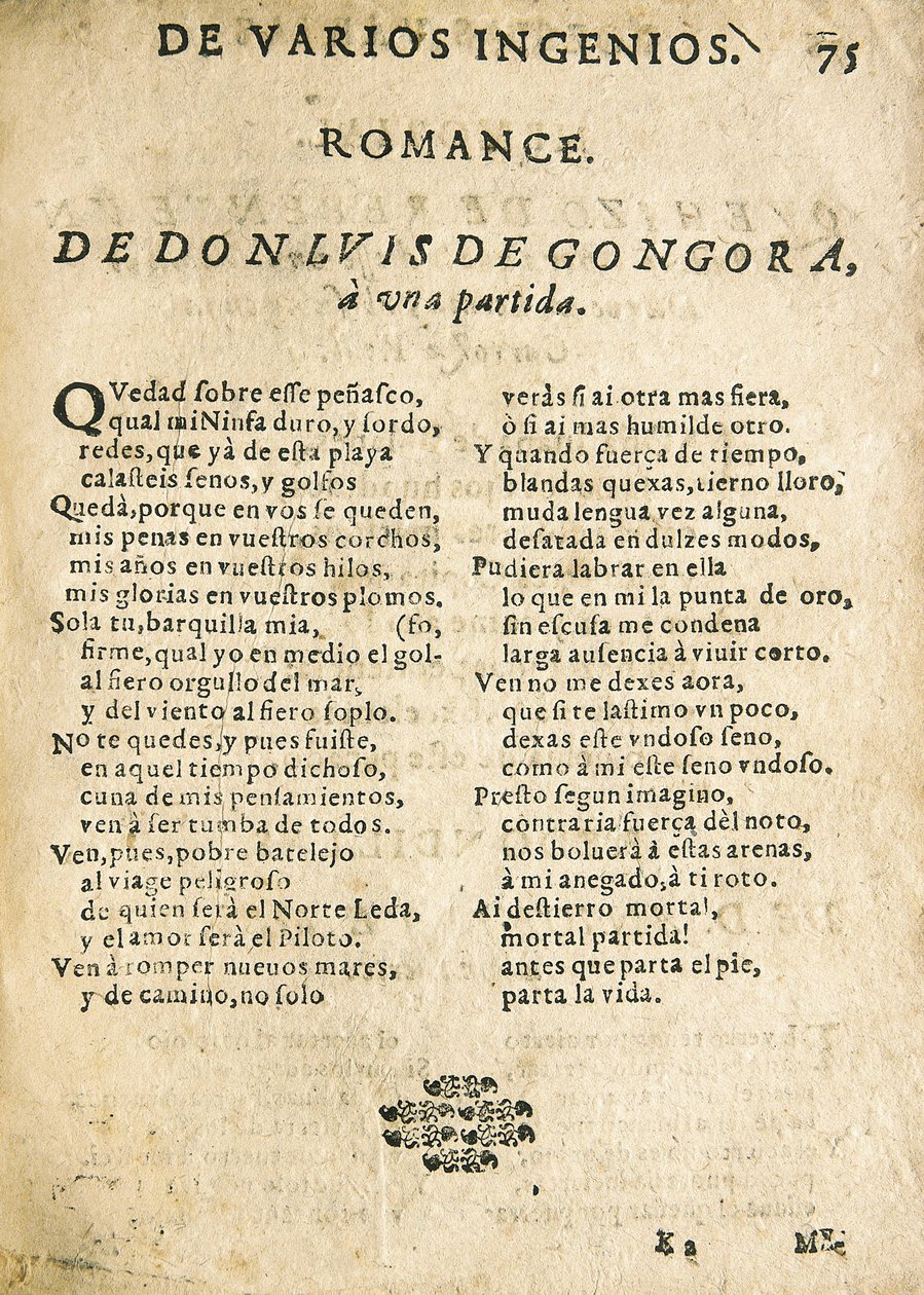 Luis de GOGOORA Y ARGOTE，"Romance a una partida"（印刷品） 作者 未知艺术家