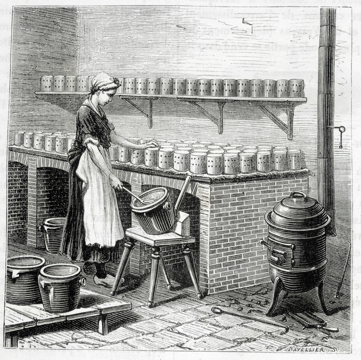 Manufacture of camembert cheese (curd is poured into mussels) - in “” The wonders of industry”” by Louis Figuier 作者 未知艺术家