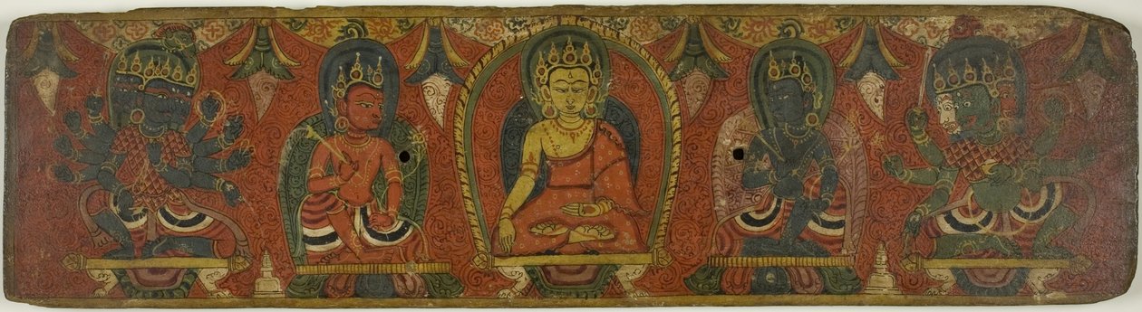 印有佛陀、两位菩萨和两位护法神（Lokapalas）的手稿封面 作者 未知艺术家