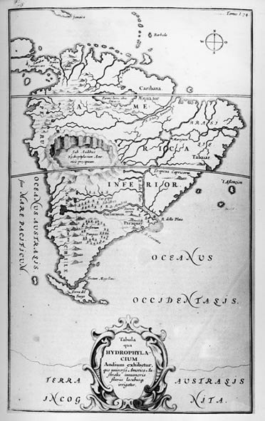 Map of the rivers of South America - in “The Sousterrain World”, Athanasi Kireheri, circa 1600. 作者 未知艺术家