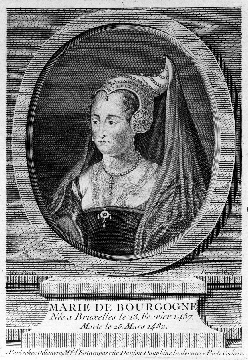 勃艮第的玛丽 (1457 - 1482)，大胆查理的女儿和奥地利马克西米利安的妻子。 19 世纪雕刻。 作者 未知艺术家