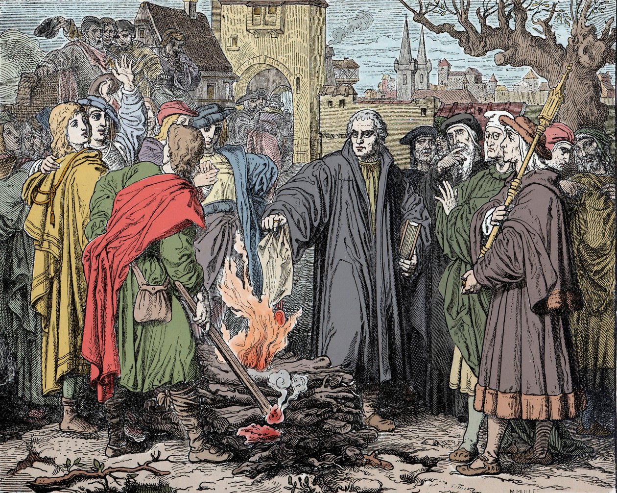 Martin Luther (1483-1546) 一位维滕贝格烧毁了教皇利昂十世制造的逐出教会的泡沫 作者 未知艺术家
