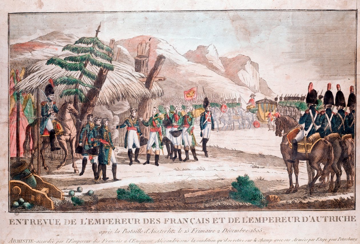 1805 年 12 月 4 日奥斯特里茨战役后两位皇帝的会面（拿破仑·波拿巴和神圣罗马帝国皇帝弗朗西斯二世）（雕刻 作者 未知艺术家