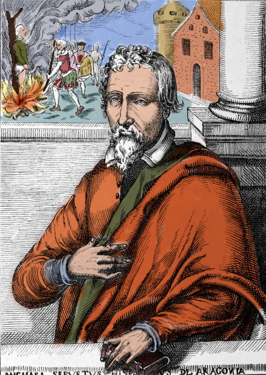 米歇尔·德维拉纽瓦 (Michel de Villanueva) (1511-1553)，西班牙医生和神学家。 雕刻 作者 未知艺术家