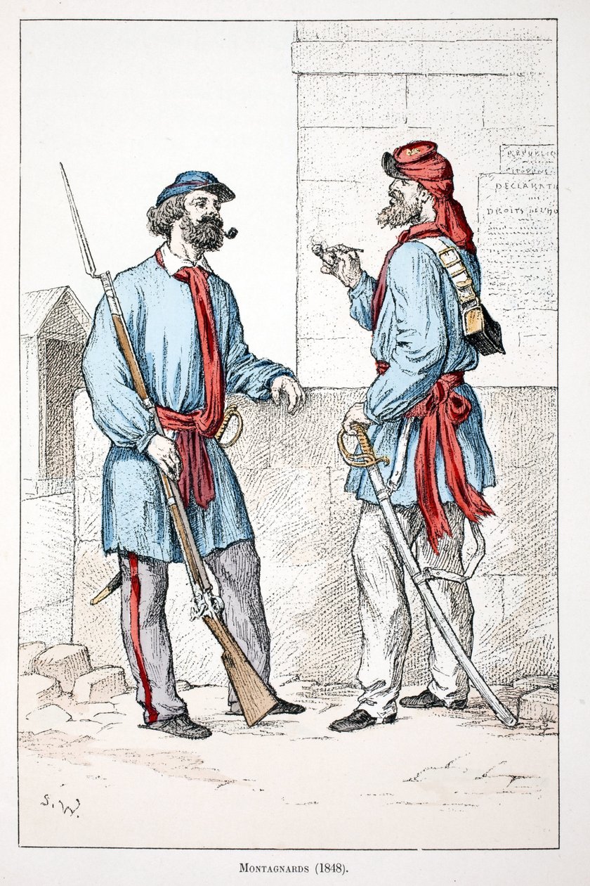 山地人 (1848)。 蚀刻颜色，作为插图“”Histoire du corps des gardiens de la paix ”””由塞纳河警察局长 Louis Lepine (1846-1933) 主持出版的书，作者是 Alfred Rey (1864-?) 和 Louis Feron (1862-?), Editi 作者 未知艺术家