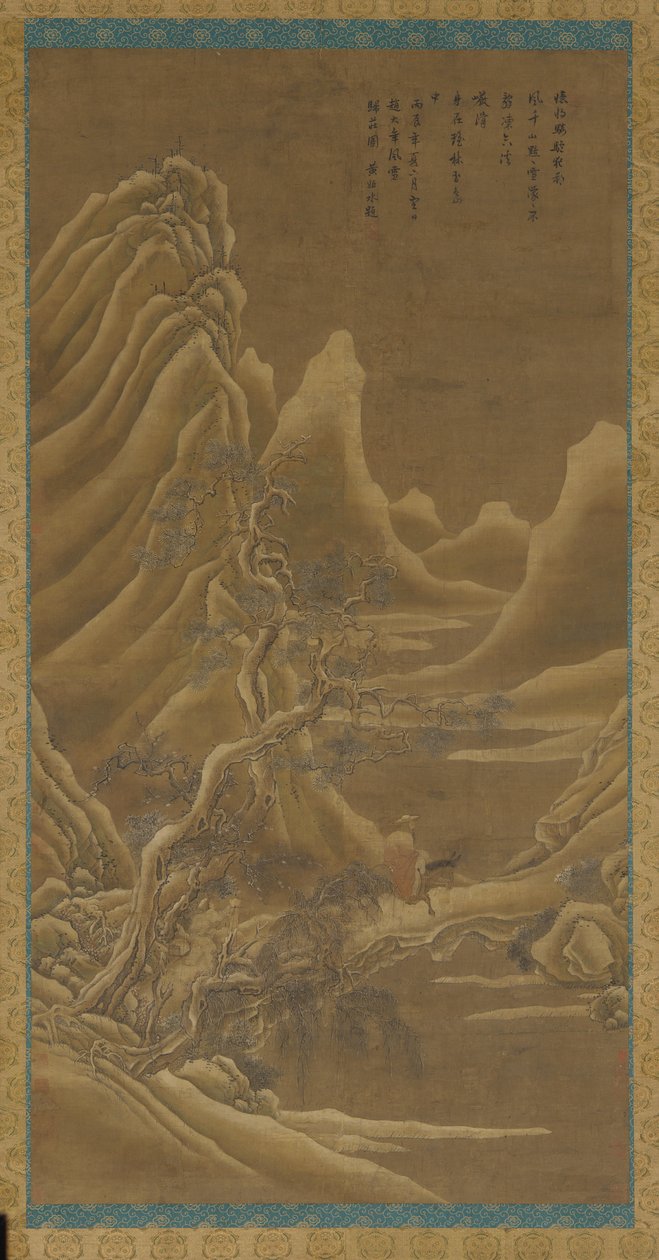 山、河、松树—一个骑驴的人 作者 未知艺术家