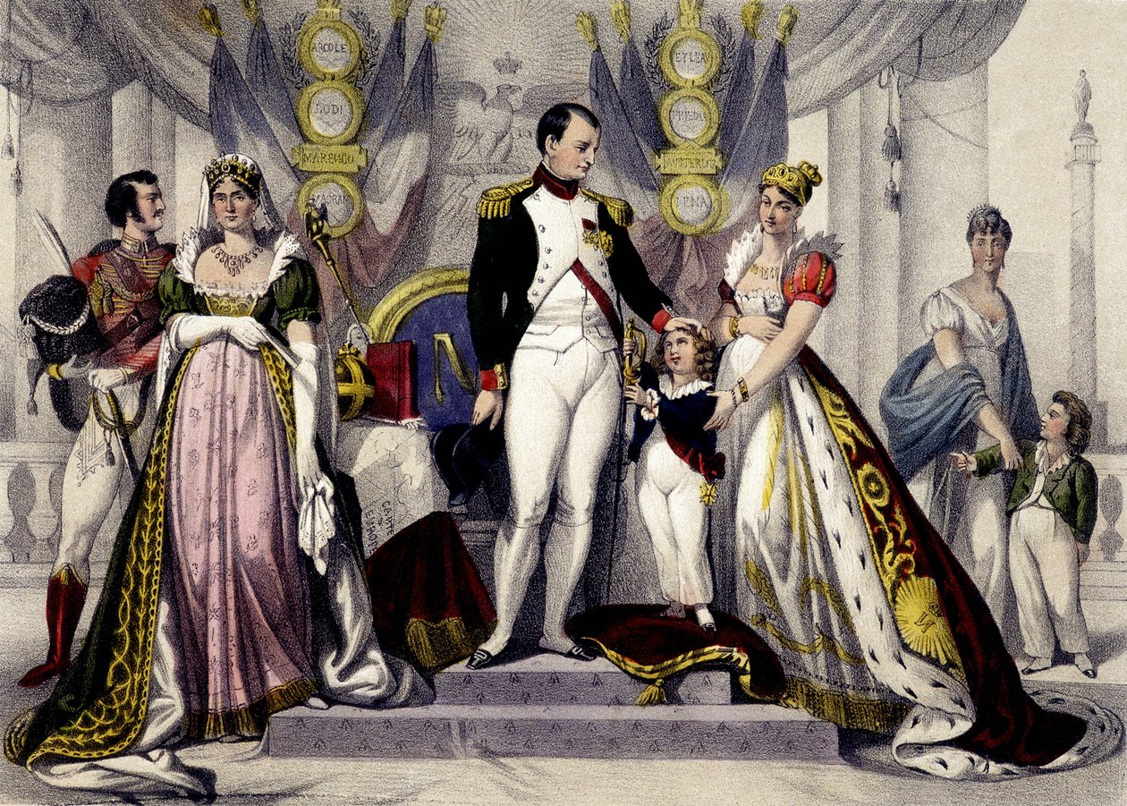 Napoleonic dynasty from 1804 to 1815. Josephine, Napoleon I, King of Rome, Mary Louise. Engraving of the 19th century. 作者 未知艺术家