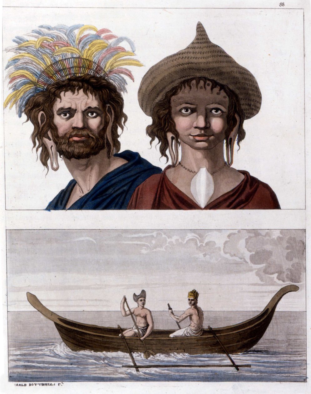 Native to Easter Island (Rapa Nui) in Polynesia, members of the Long Ears clan. Downstairs, one of their boat. - in “” The Old and Modern Costume””” by Jules Ferrario 作者 未知艺术家