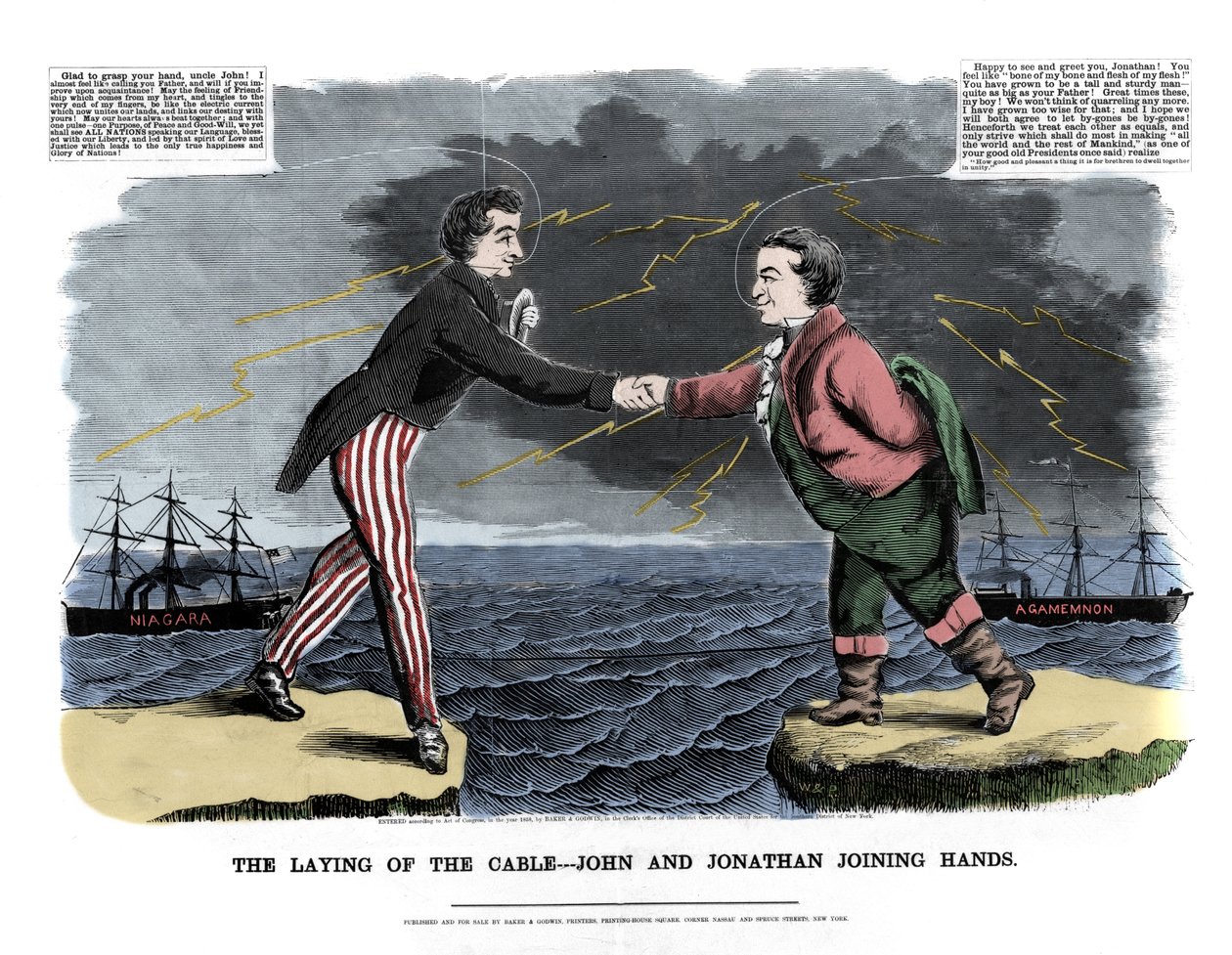 Pa 17/08/1858 uthenga woyamba wa transatlantic udasinthana: ziwonetsero ziwiri zoyimira John (England) ndi Jonathan (United States) adayamikirana chifukwa chakuyenda bwino kwa chingwe m