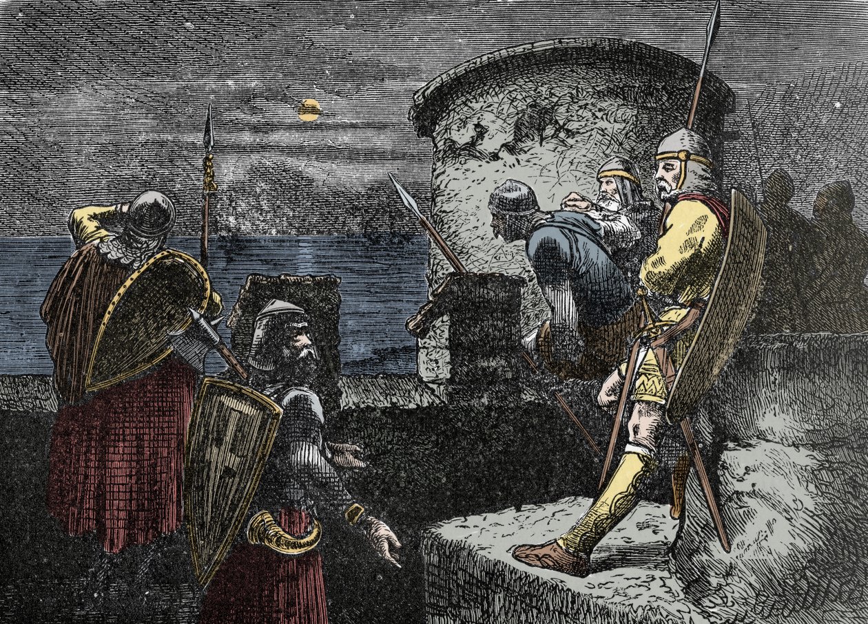 在北方人的瞭望台上 - 瓦朗吉安 (Varangian) 观察防御工事后面的地平线 作者 未知艺术家