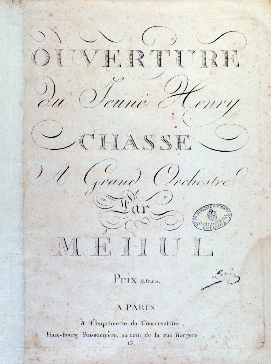 开幕页，梅胡尔的歌剧《年轻的亨利》的La Chasse（1797）。 作者 未知艺术家
