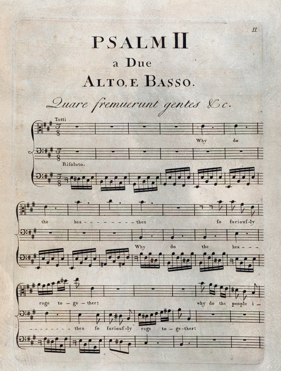 Benedetto Marcello的乐谱““ The psalms””中第二个诗篇的页面 作者 未知艺术家