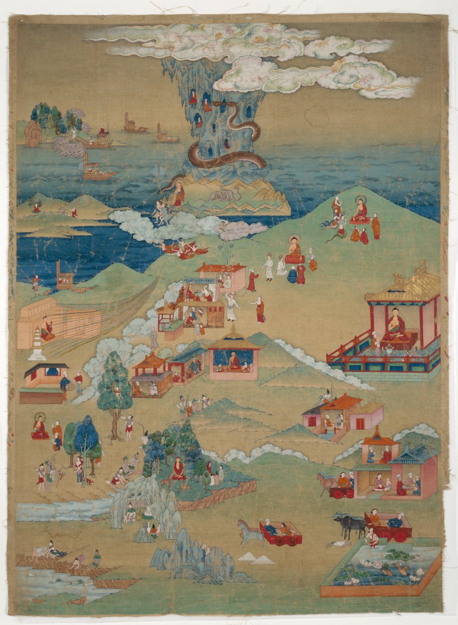 阿瓦达那-卡帕拉塔净土五部道德故事彩绘横幅（唐卡 作者 未知艺术家