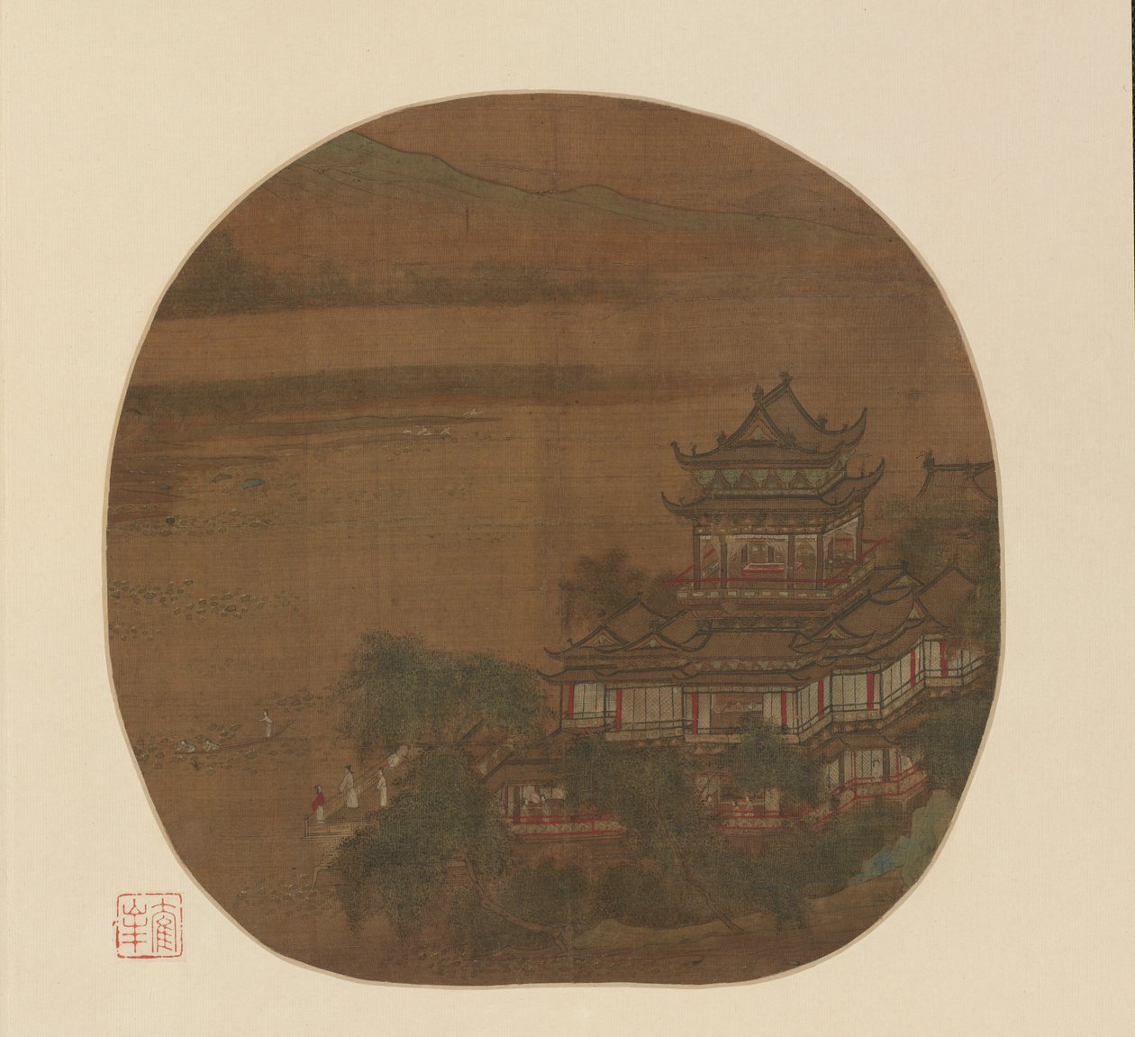 湖畔宫殿和远山 作者 未知艺术家
