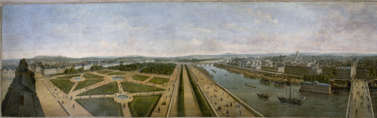 约 1833 年，从杜伊勒里宫花卉亭屋顶俯瞰巴黎全景（布面油画） 作者 未知艺术家