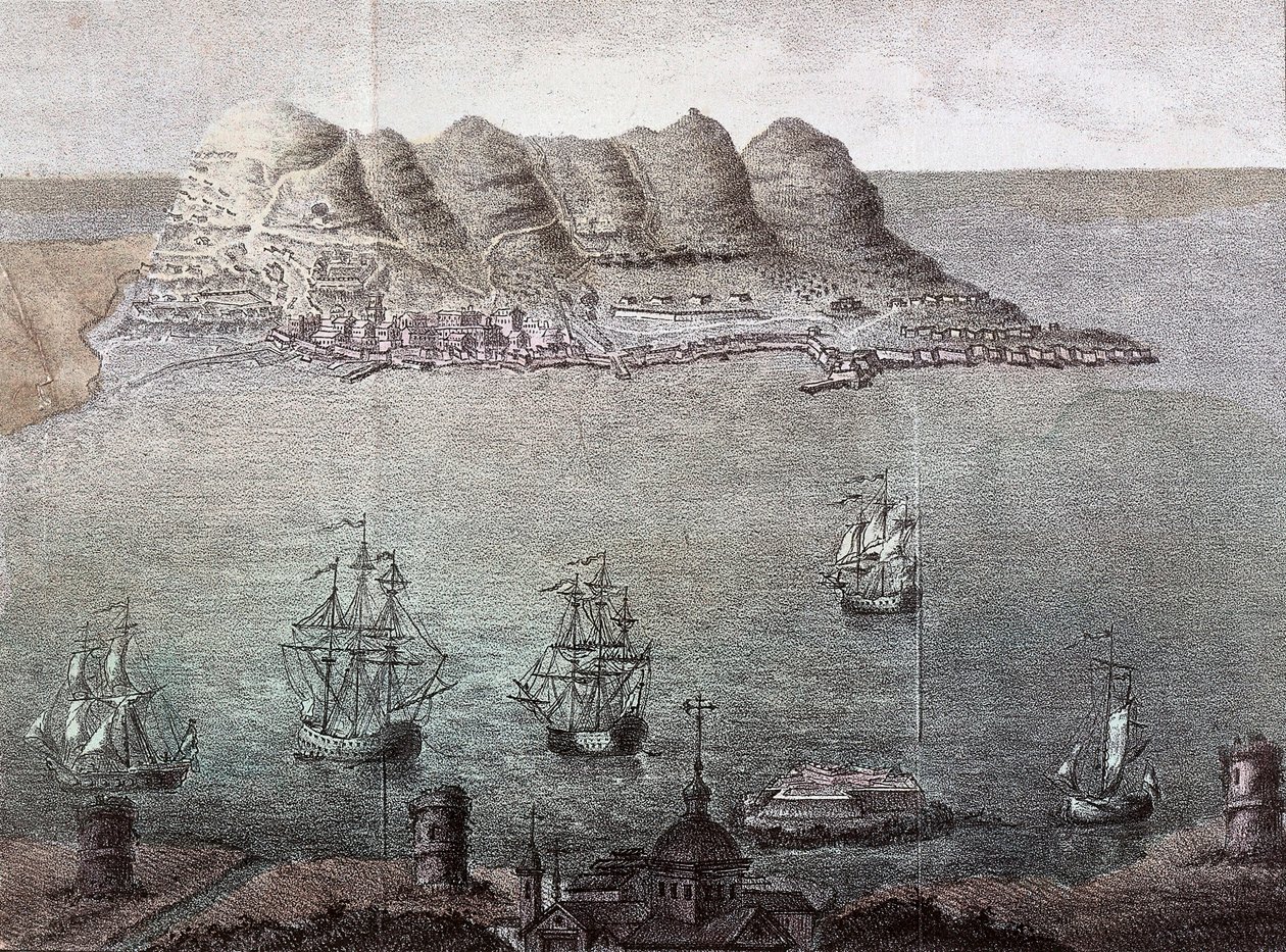 直布罗陀和底特律的全景图。19世纪马德里，国家图书馆 作者 未知艺术家