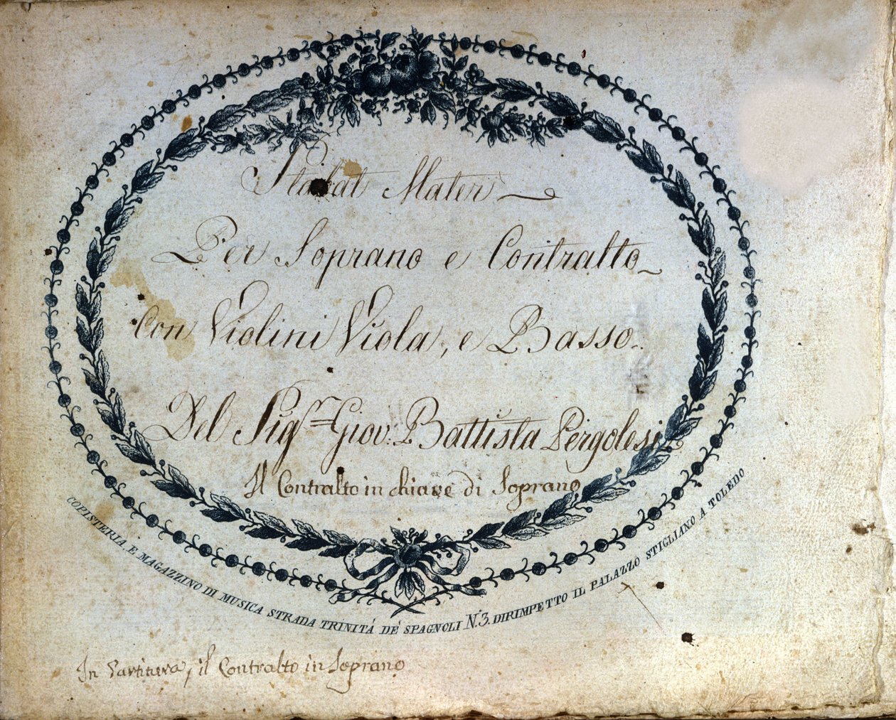 让·巴蒂斯特·佩尔戈莱塞 (Giovanni Battista Pergolesi, Jean-Baptiste) 1710-1736 年对“Stabat Mater”的划分。 "" Stabat Mater 为女高音和女低音配小提琴、中提琴和贝斯。"" 作者 未知艺术家