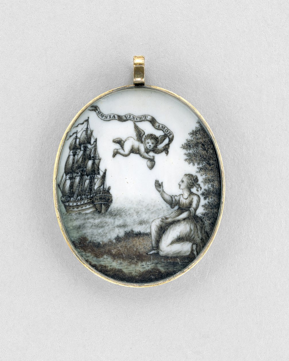 坠饰，约1750年（象牙色，金色，头发和玻璃上的深褐色） 作者 未知艺术家