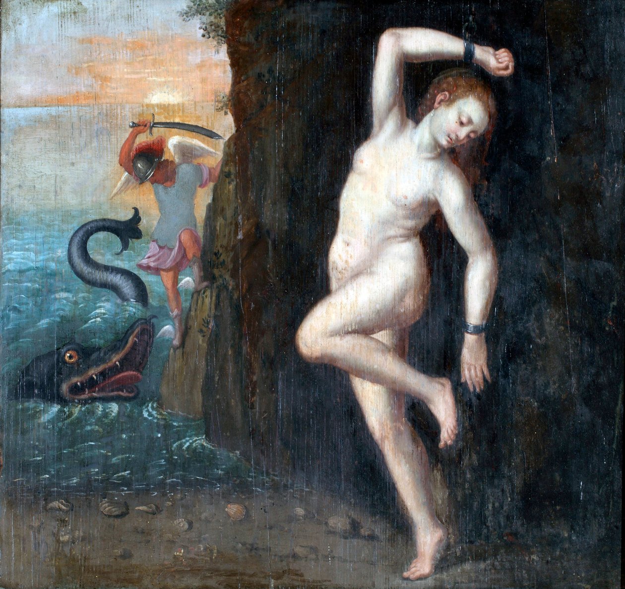 Persee et Andromede - Perseus and Andromeda par Anonymous, 约1600 - 木板油画，62x65,4 - Ptuj Ormo_地区博物馆 作者 未知艺术家