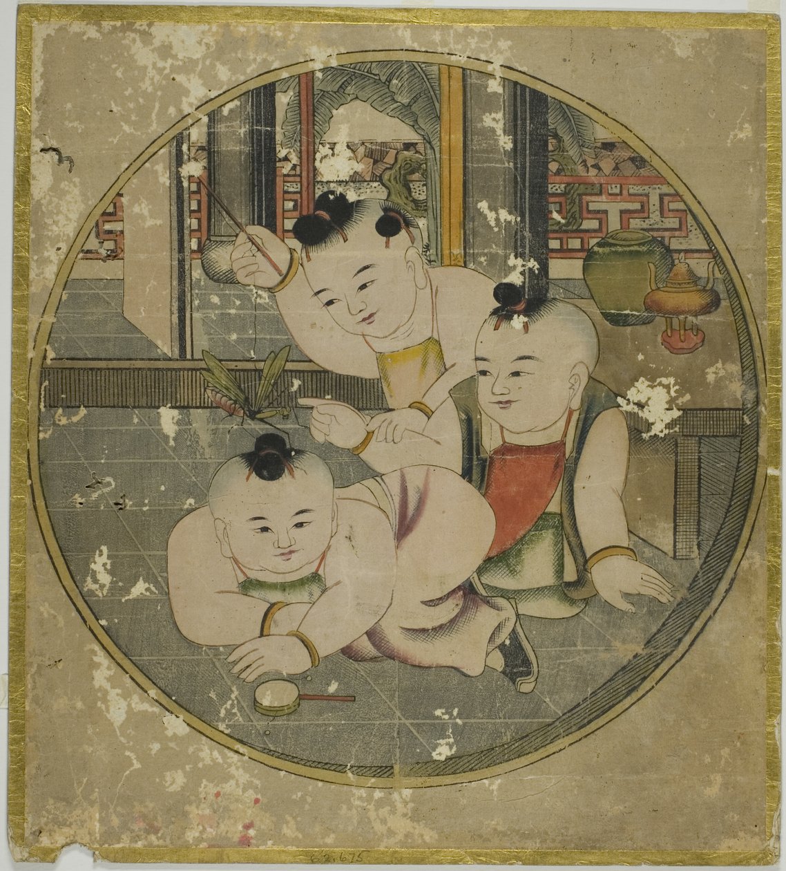 螳螂和三个孩子的图片 蟷螂三童図 (Tourou sandou zu) 作者 未知艺术家