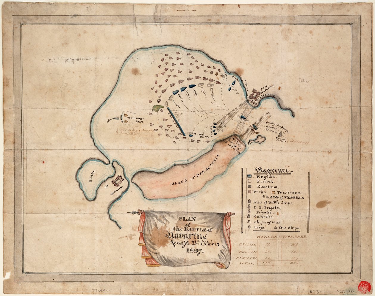 纳瓦里诺战役平面图，1827 年 10 月 21 日 作者 未知艺术家