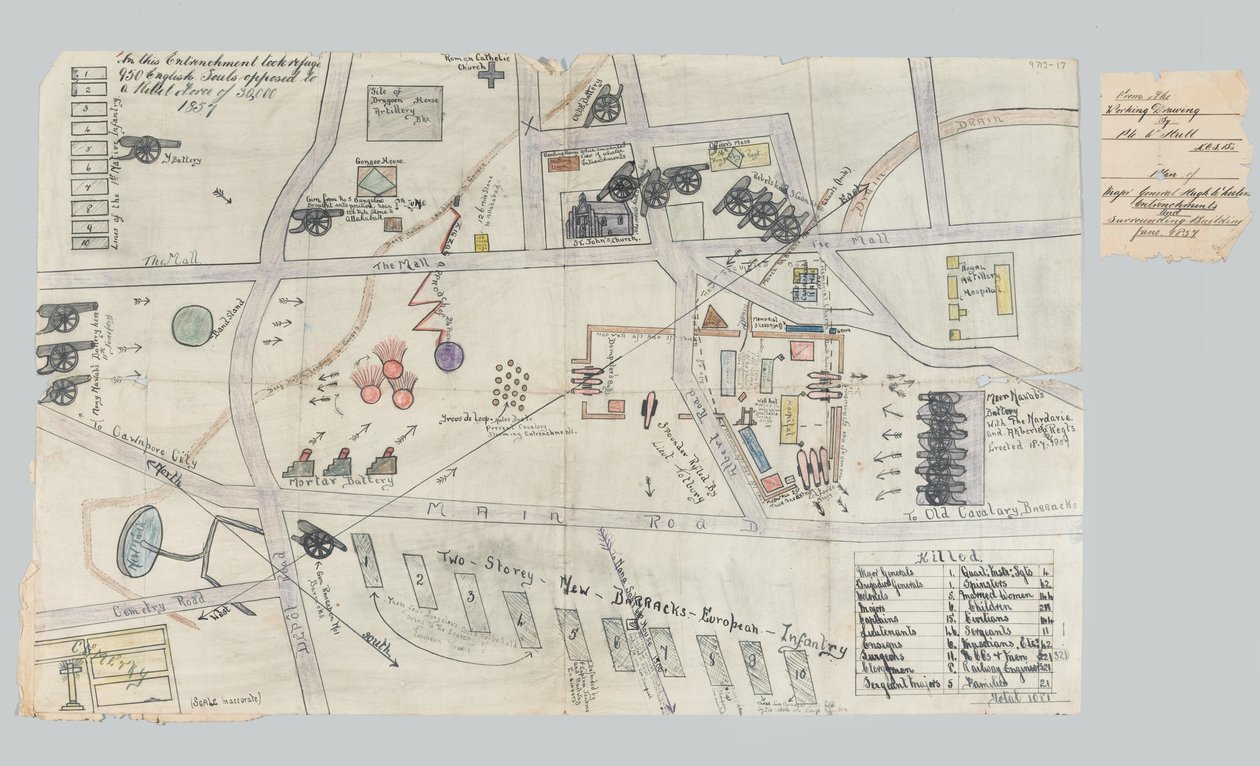 1857 年 6 月 Cawnpore 的防御工事计划（论文） 作者 未知艺术家