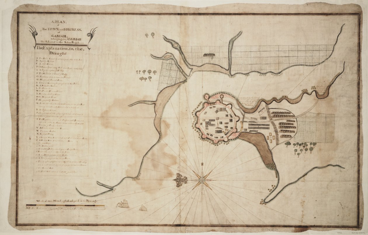 加里亚城镇和要塞平面图，约 1755 年（墨水、水彩画） 作者 未知艺术家