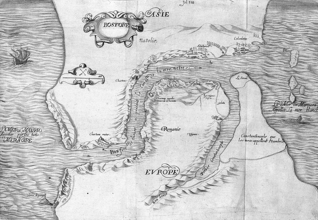显示君士坦丁堡海峡（现为博斯普鲁斯海峡（Bosporos））的平面图——在“1621年国王下令进行的黎凡特航行”中，1629年编辑（路易十三勒贾斯特统治时期） 作者 未知艺术家