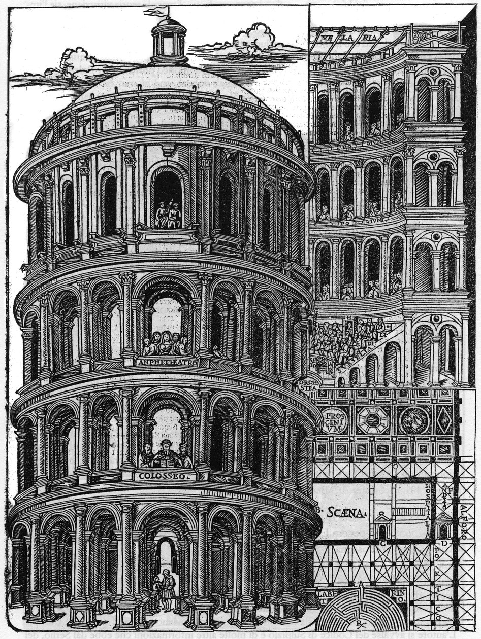 图版取自 "De architectura "一书，涉及罗马建筑师Marcus Vitrubius Pollio dit Vitruvio（公元前1世纪）的建筑。意大利的Gianbaptista Caporali di Perugia 1536年版。 作者 未知艺术家