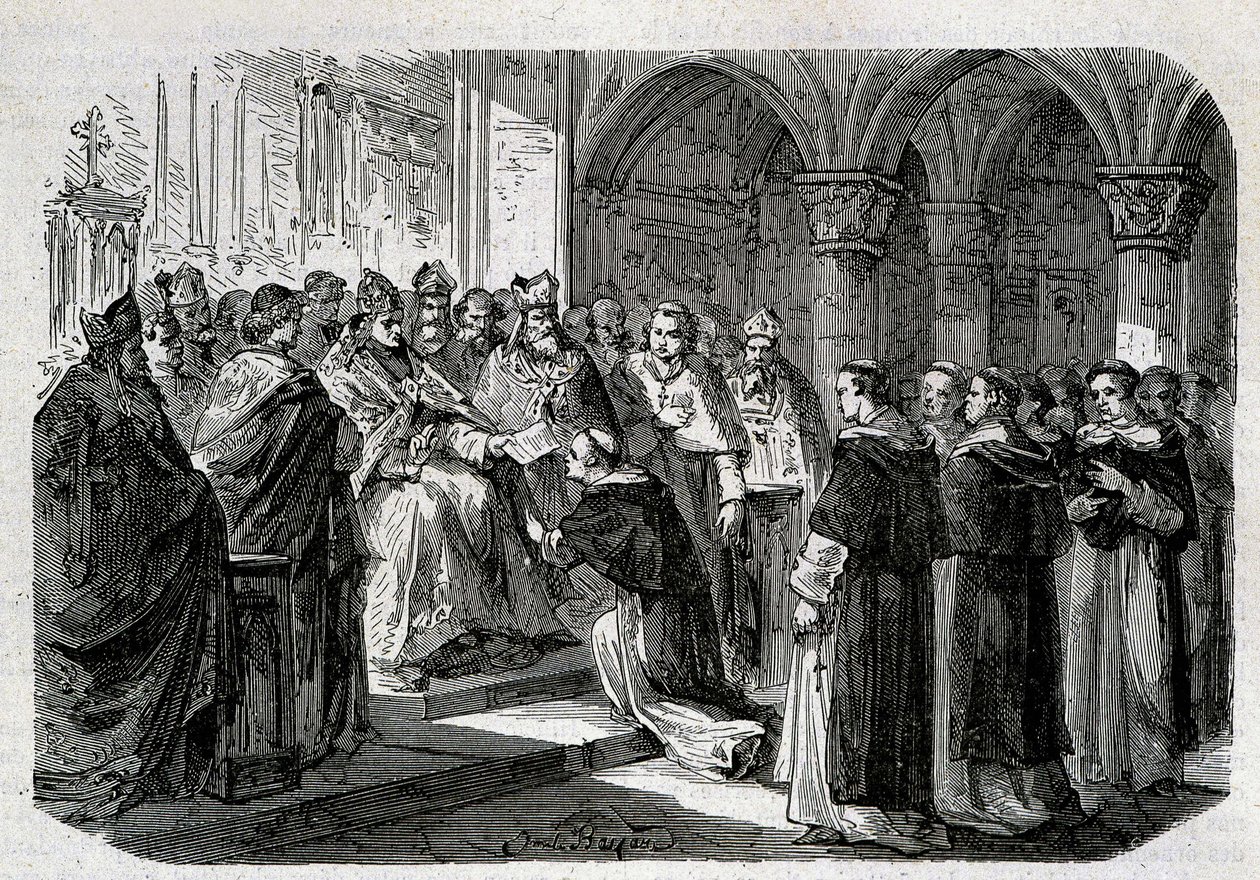 Pope Adrien II (792-872) handed over to one of his legates a bubble of excommunication against Lord Normand. Engraving - in “” History of the Popes””, sd. 19th century. 作者 未知艺术家