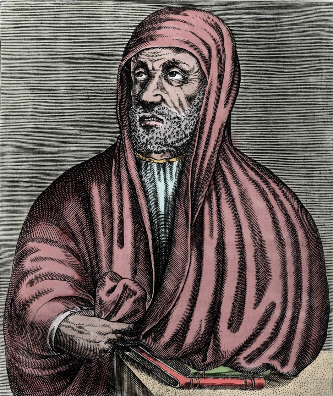 Abu Ali al Husain ibn Abdallah ibn Sina (Avicenna) 阿维森纳 (980-1037) 的肖像，伊朗医生。 17 世纪的雕刻。 作者 未知艺术家