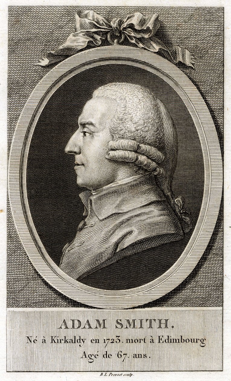 亚当·斯密 (1723 - 1790) 的肖像，苏格兰哲学家和经济学家。 作者 未知艺术家
