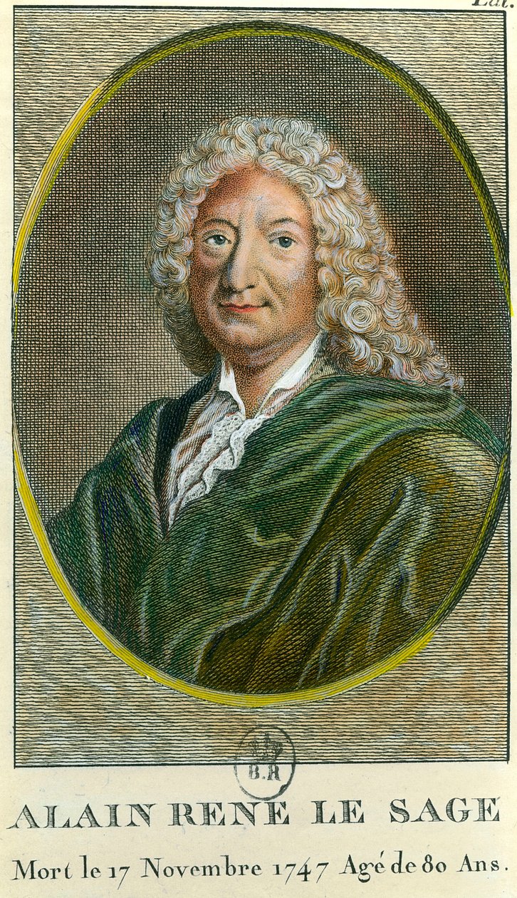 阿兰·勒内·勒萨奇 (Alain-Rene Le Sage) (1668-1747) 法国作家的肖像。 18 世纪的雕刻。 私人收藏 作者 未知艺术家