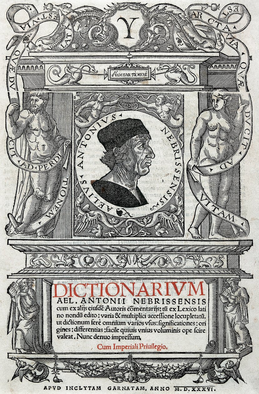 Portrait of Antonio Martinez de Cala said Antonio de Nebrija (1441-1522) Spanish humanist and grammarian. Guardpage of his dictionary, published in 1536. National Library of Madrid. 作者 未知艺术家