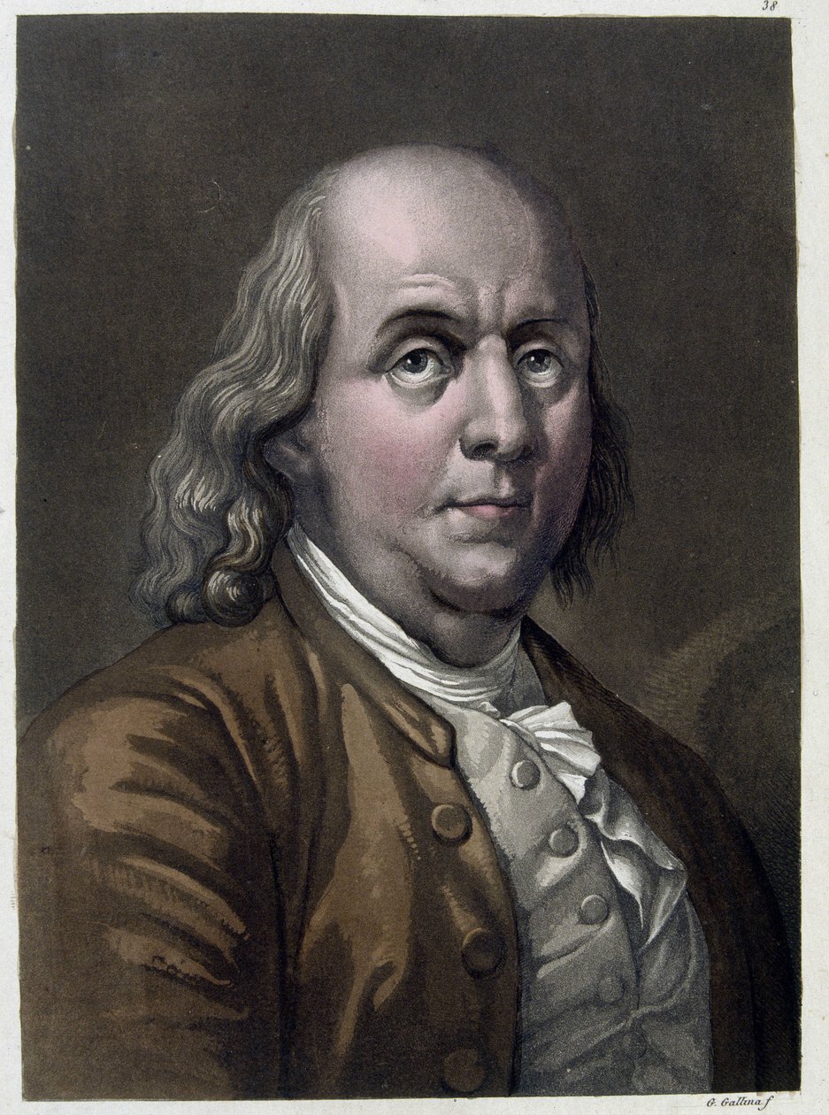 Portrait of Benjamin Franklin, American politician and physicist (1706-1790) - in “” The Old and Modern Costume”” by Jules Ferrario 1819-1820 作者 未知艺术家