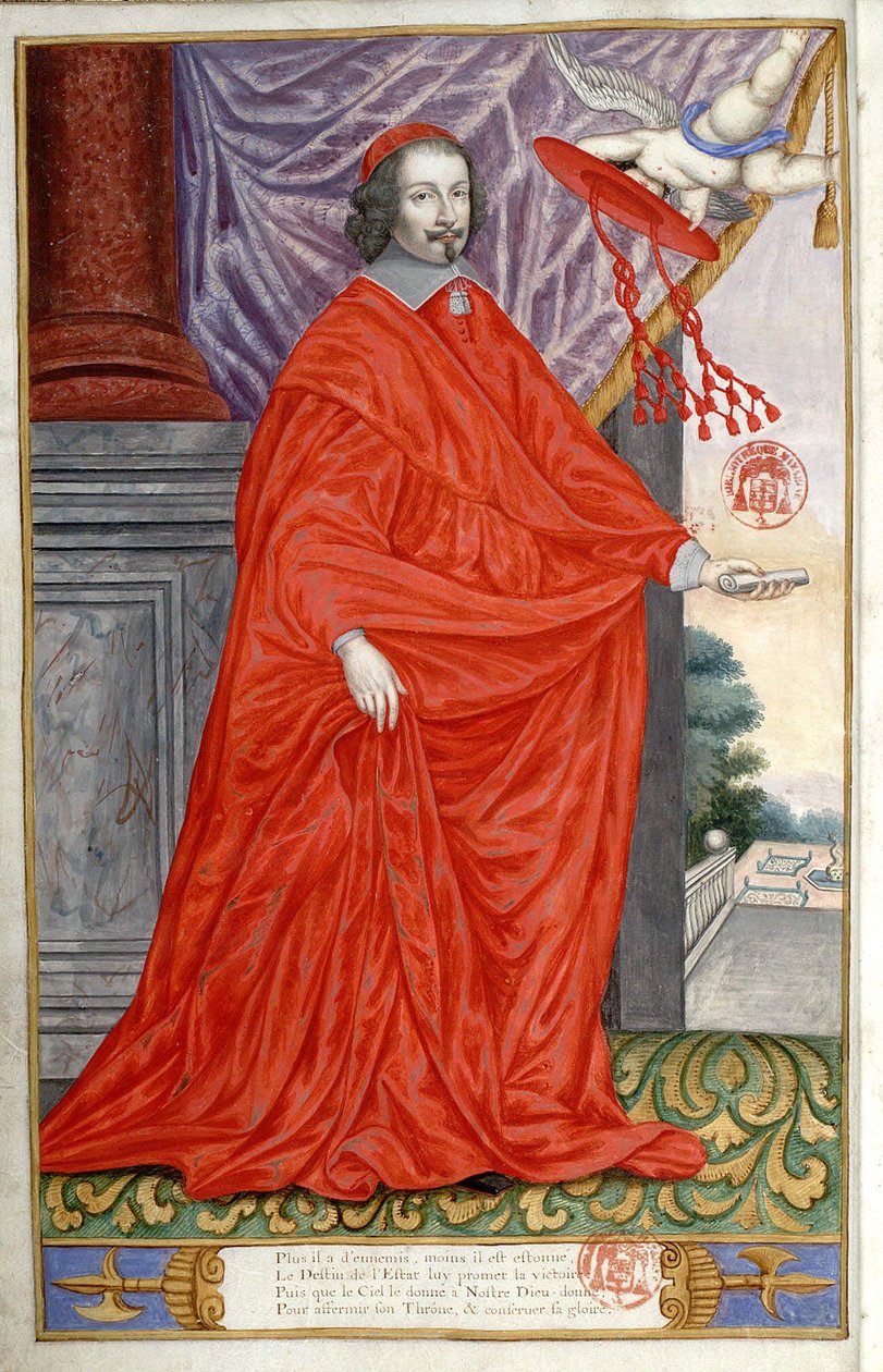 红衣主教朱尔-马扎然（Giulio Raimondo Mazzarino或Mazarino）（1602-1661）的肖像。画在羊皮纸上的肖像，载于让-普吉-德-拉塞尔的《我们时代杰出人物的赞美诗》。1655 作者 未知艺术家