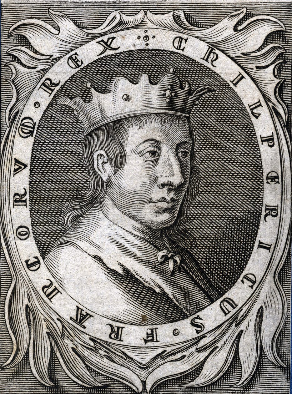 诺伊斯特里亚国王奇尔佩里克二世（670-721年）的肖像。18世纪的雕版画。 作者 未知艺术家