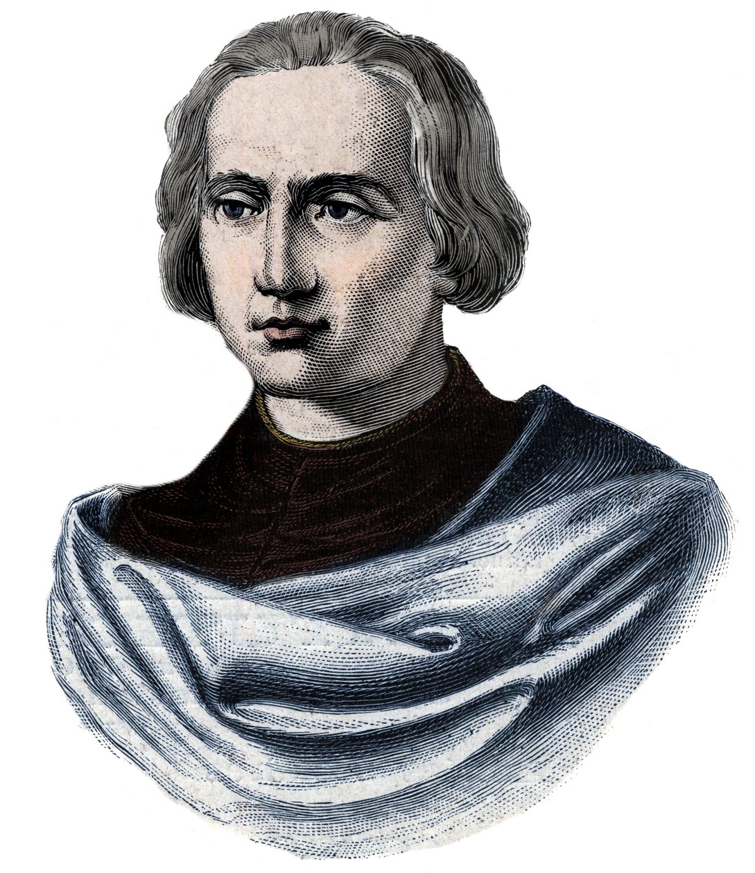 克里斯托弗-哥伦布（Christopher Columbus, Cristoforo Colombo, Cristobal Colon）（1451-1506）的肖像 19世纪的版画 作者 未知艺术家