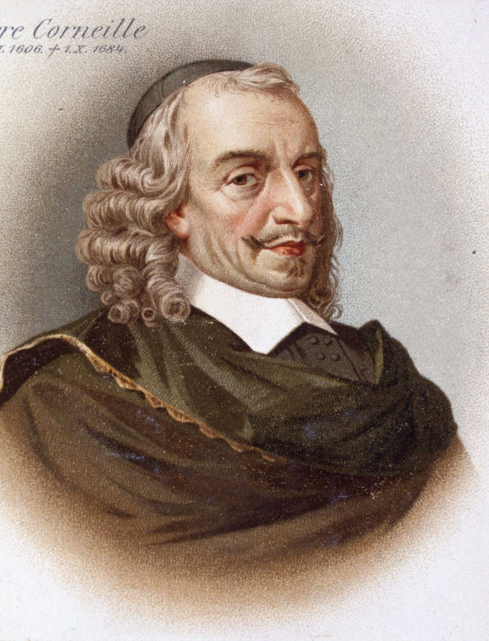 Corneille 的肖像（1606 - 1684）。 19 世纪的彩色平版印刷术。 作者 未知艺术家